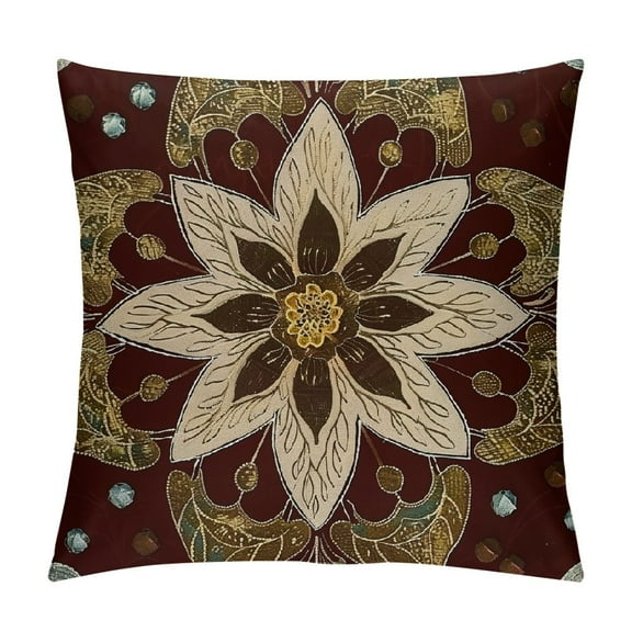 PHYHOO Wine Red Christmas Decorations Pillow Covers  Retro Boho Floral Leaves Throw Pillow Cases Winter Holiday Outdoor Cushion Covers for Sofa Farmhouse Decorations