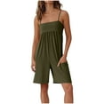 thumbnail image 3 of Jinhomg Casual Sleeveless Rompers for Women Loose Fit Spaghetti Strap Jumpsuit Plain Solid Ruched Shorts Overalls with Pockets Army Green M, 3 of 7