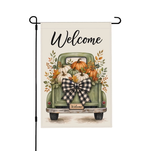 Garden Flag with Vintage Truck & Pumpkins Design - Outdoor Decor 12x18 Inch