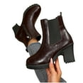 thumbnail image 4 of Xfvqtps Womens Chelsea Boots Leather Chunky Heel Ankle Booties Side Zipper Fashion Boots for Women Block Heel Winter Casual Shoes Brown, 4 of 7