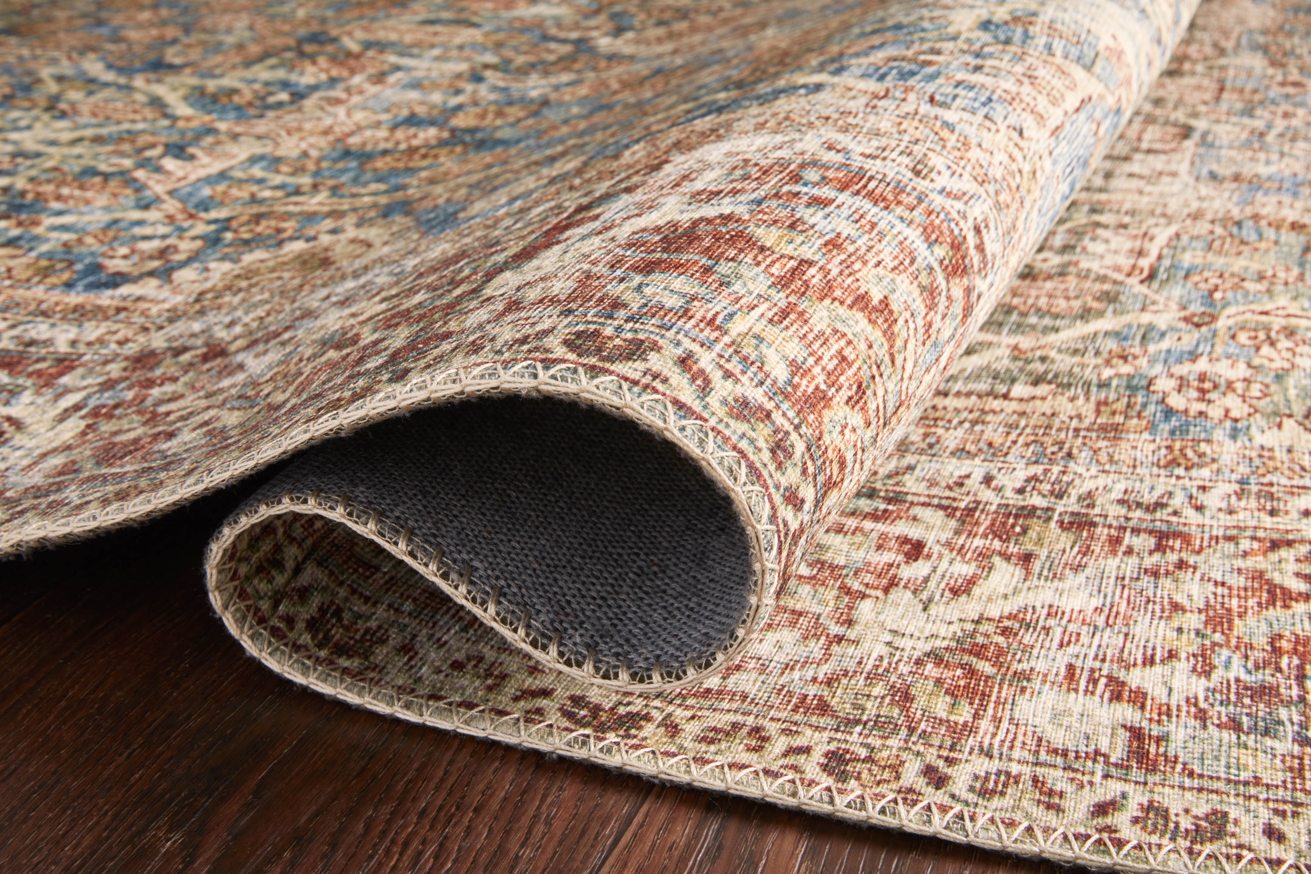 Loloi Layla Printed Oriental Distressed Ocean / Rust Area Rug