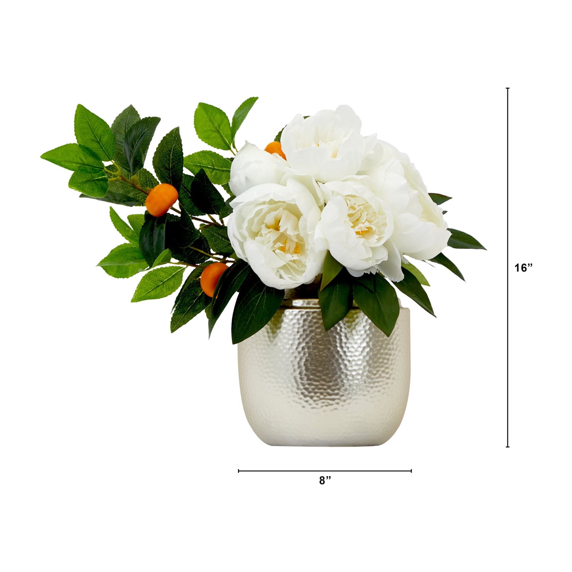 Nearly Natural 16in. Artificial Peony Dahlia Arrangement white Vase, White