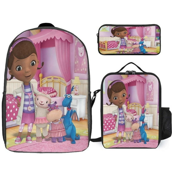 Doc McStuffins Backpacks 3pcs Set Laptop Shoulder Bags Casual Daypack Lunch Bag Pencil Case Travel Hiking Work