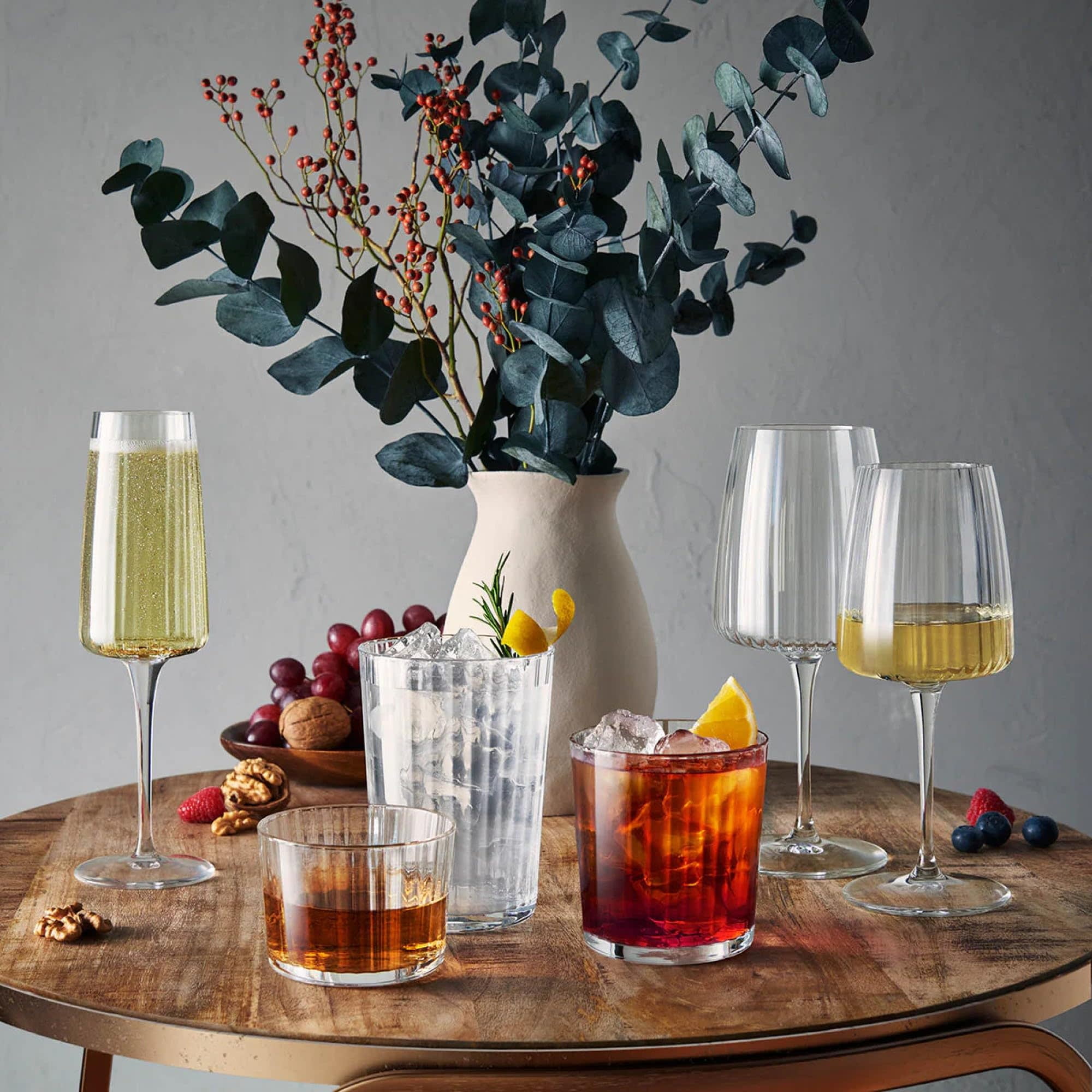 Bormioli Rocco Exclusiva Chardonnay Glasses, Set of 4 - 12.5 Oz. Ribbed Star Glass Stemware with XLT Treatment for Enhanced Durability - Long Stem Italian Wine Glasses - Dishwasher Safe