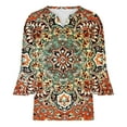 thumbnail image 4 of ICHUANYI Clearance Women's Casual Printed Three-quarter Sleeve V-neck Flared Sleeve T-shirt Shirt(Khaki, L) ICHUANYI WER2023080708894, 4 of 5