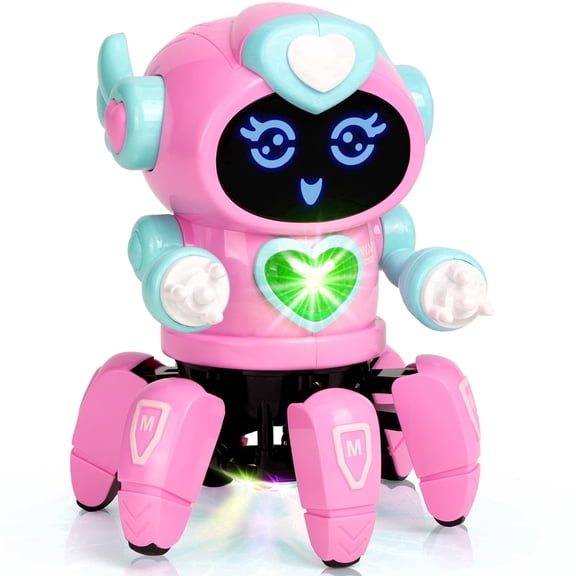 Robot Toys for Kids, Interactive Smart Walking Dancing Robot with Flashing Eyes and Music for age 3-8 Boys Girls Birthday Gift Present, Pink