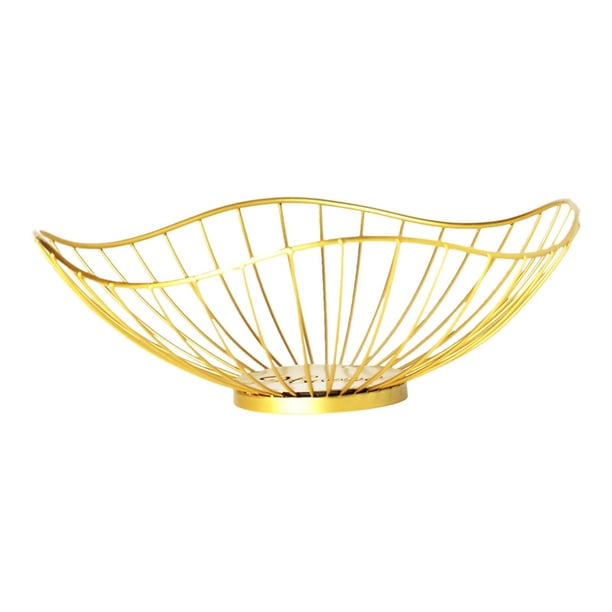 Cesta de alambre de metal multiusos para frutas, dulces, postres, verduras modernas Oro