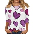 thumbnail image 2 of Womens 3/4 Sleeve Tops Plus Size Valentines Day Tee Shirts Love Hearts Printed Crew Neck Tshirts Casual Loose Fit (2XL, Purple 01), 2 of 6