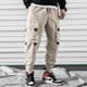 thumbnail image 5 of Pantalones cargo casuales para hombre con cintura elástica, cordón ajustable, bolsillo con solapa y letras estampadas, 5 of 7