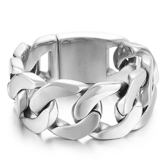 HOOUN 260g Mens Chunky Cuban Chain Bracelet Stainless Steel Biker 31mm 9'' Halloween