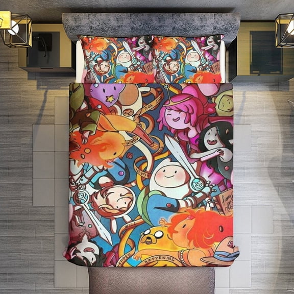 Adventure Time 3-Piece Bedding Comforter Set Bed Cover Set Soft Warm Bedding for Bedroom, Home, Hotel 86"x70"