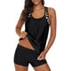thumbnail image 1 of Tankini push up con espalda en T, estampado de rayas y tirantes, con pantalones cortos para mujer, 1 of 4