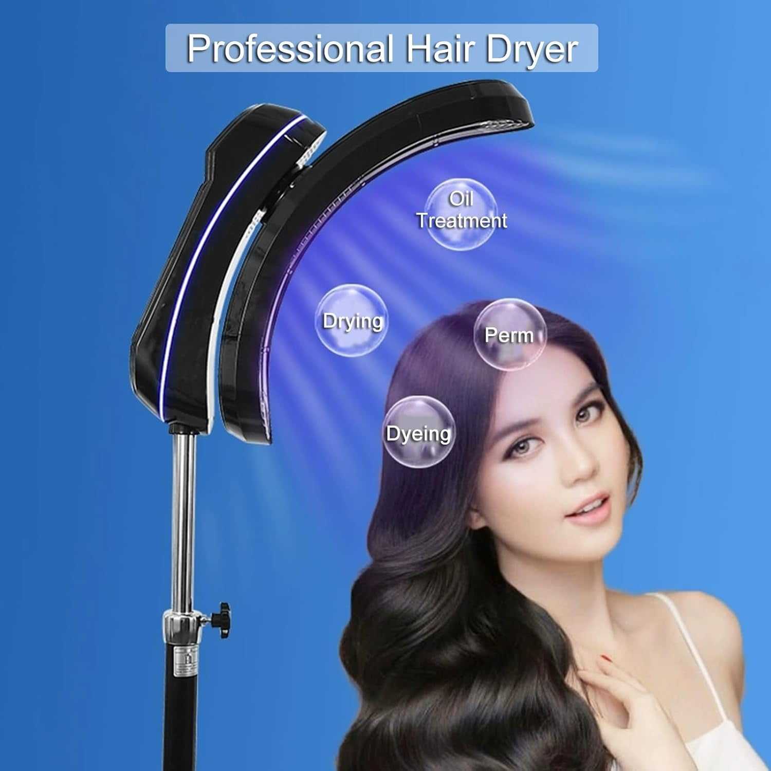 Wall Mount Hooded Hair Dryer for Salon,Professional Hair Color Processor, Temperature & Hood Angle Adjustable