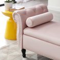 thumbnail image 5 of Holaki 63" Velvet Multi-functional Storage Rectangular Sofa Stool Buttons Tufted Nailhead Trimmed Solid Wood Legs with 1 Pillow, Light Pink, 5 of 10