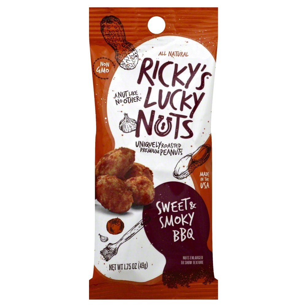 Ricky's Lucky Nuts Roasted Peanuts, Sweet & Smoky BBQ, 1.75 Oz