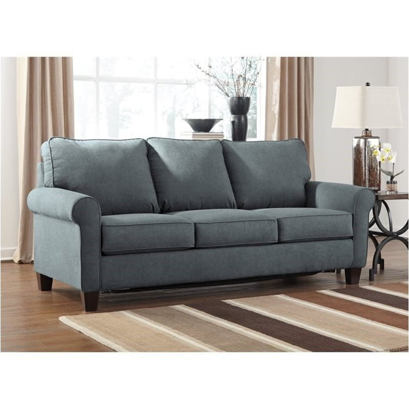 Bowery Hill Fabric Queen Size Sleeper Sofa in Denim
