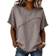 thumbnail image 2 of IYYVV Summer Linen Tops for Women 2026 Crew Neck Short Sleeve Shirts Casual Solid T-Shirts Lightweight Loose Blouse Khaki 2XL, 2 of 4