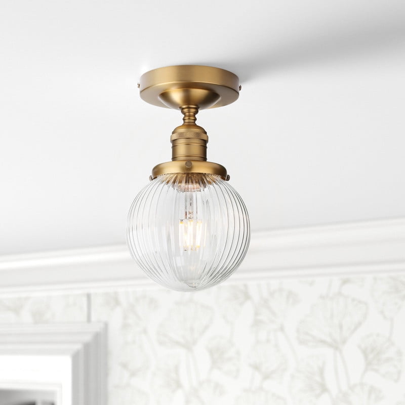 Pathson Modern Semi Flush Mount Ceiling Light Fixture with Striped Globe Glass Shade