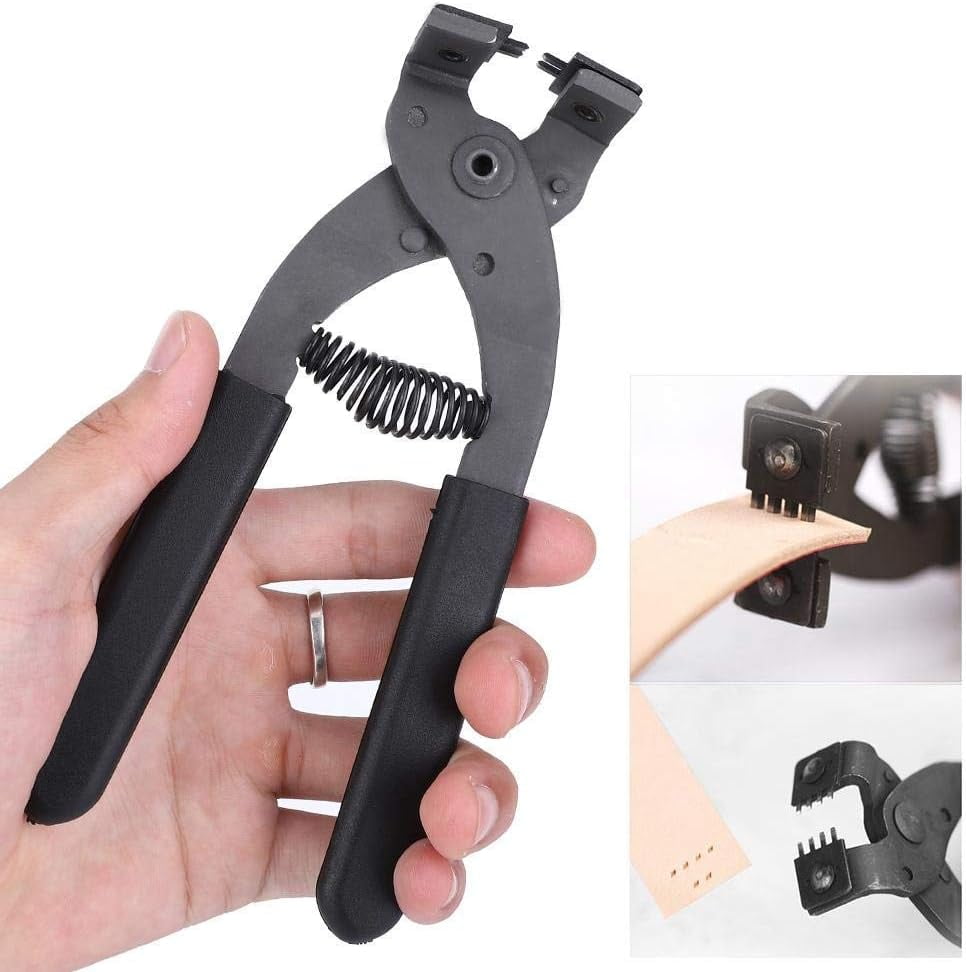 ABPETE Leather Hole Puncher, Leather Silent Pliers Sturdy Carbon Steel Leather Craft Hole Punch Stitching Tools Sewing Chisel for Belts Purses Watch Bands(4mm-2 Teeth)