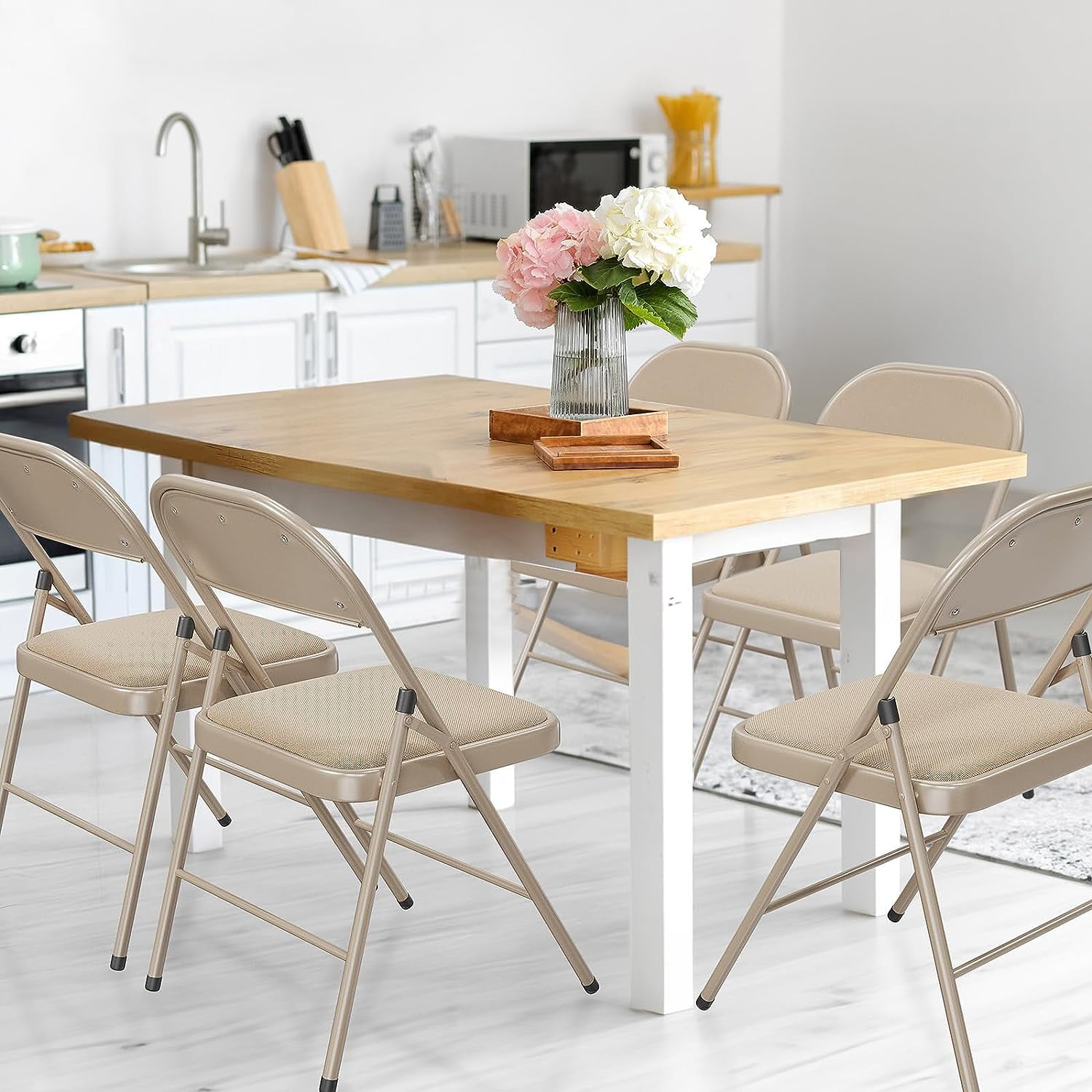 VINGLI Folding Chairs with Padded Seats, Metal Frame with Fabric Seat & Back, Capacity 350 lbs, Khaki, Set of 10
