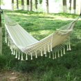 thumbnail image 1 of Hamaca portátil para acampar, hamacas individuales de lona de algodón con dos vigas de equilibrio antivuelco desmontables, correas de árbol de nudo de metal resistente y bolsa de transporte para, 1 of 5