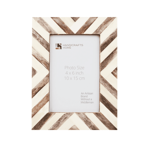 Handicrafts Home Turq Picture Frame Handmade 4x6 Bone Inlay Chevron Photo Frame- Unique Giftable Artisan Frame- Ideal for Living Room, Office & Bedroom Desk & Tabletop Unique Artisan Holiday Gift