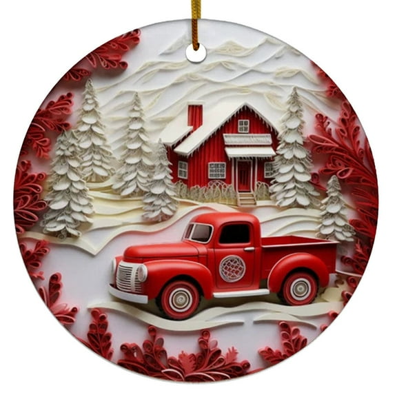 3D Papercut Red Truck Ornament, Ornaments For Christmas, Christmas Round, Christmas Decorations Indoor, Christmas Birthday Gifts For Women