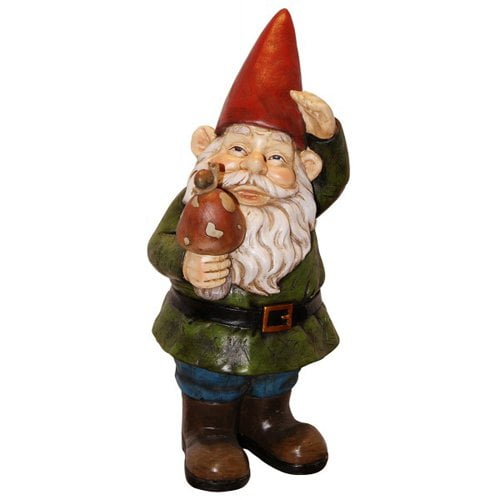 Grady Garden Gnome With Mushroom Cast Resin Garden Statue by Alpine