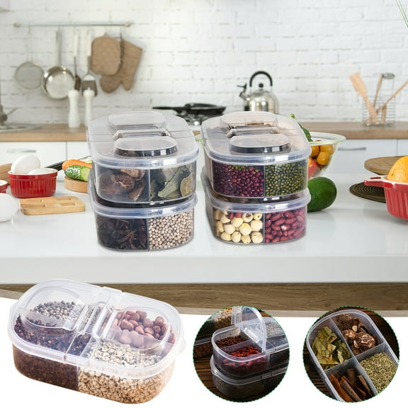 Staron 4 Compartment Spice Storage Box Transparent, Food Grade Plastic Kitchen Organizer, Herb Container