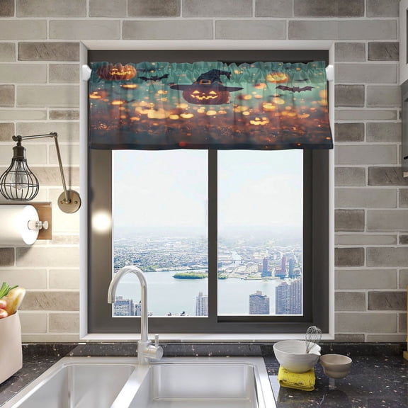 BZSMCE Alance Curtains Flys Pumpkins Design Modern Style Pattern Window Curtain Valance 52W" x 18L" for Kitchen Living Room Bedroom