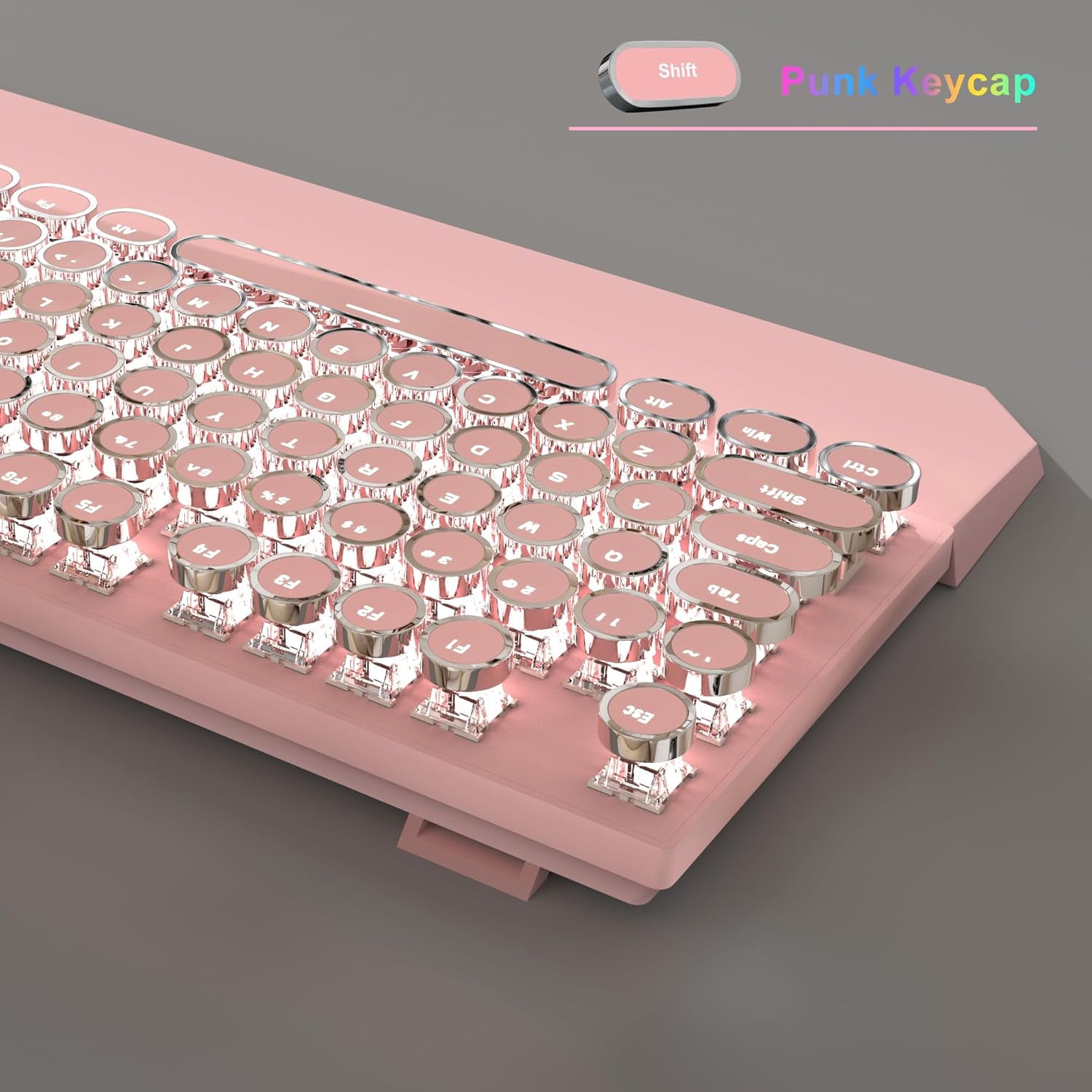 Typewriter Mechanical Gaming Keyboard and Mouse Combo, Retro Punk Round Keycaps Rgb Rainbow Backlit Wired Keyboard for Game and Office