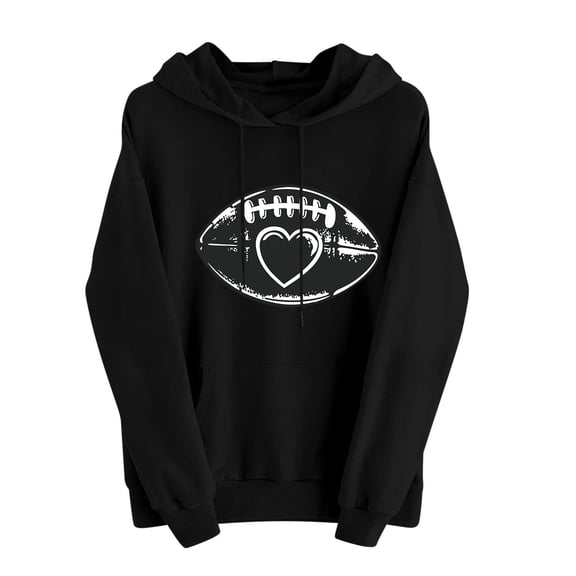 Htigea Football Graphic Sweatshirts for Women Drawstring Pullover Hoodies | Casual Trendy, Hooded Long Sleeve, Pocket, Loose Fit, Fall Winter Tops Black S