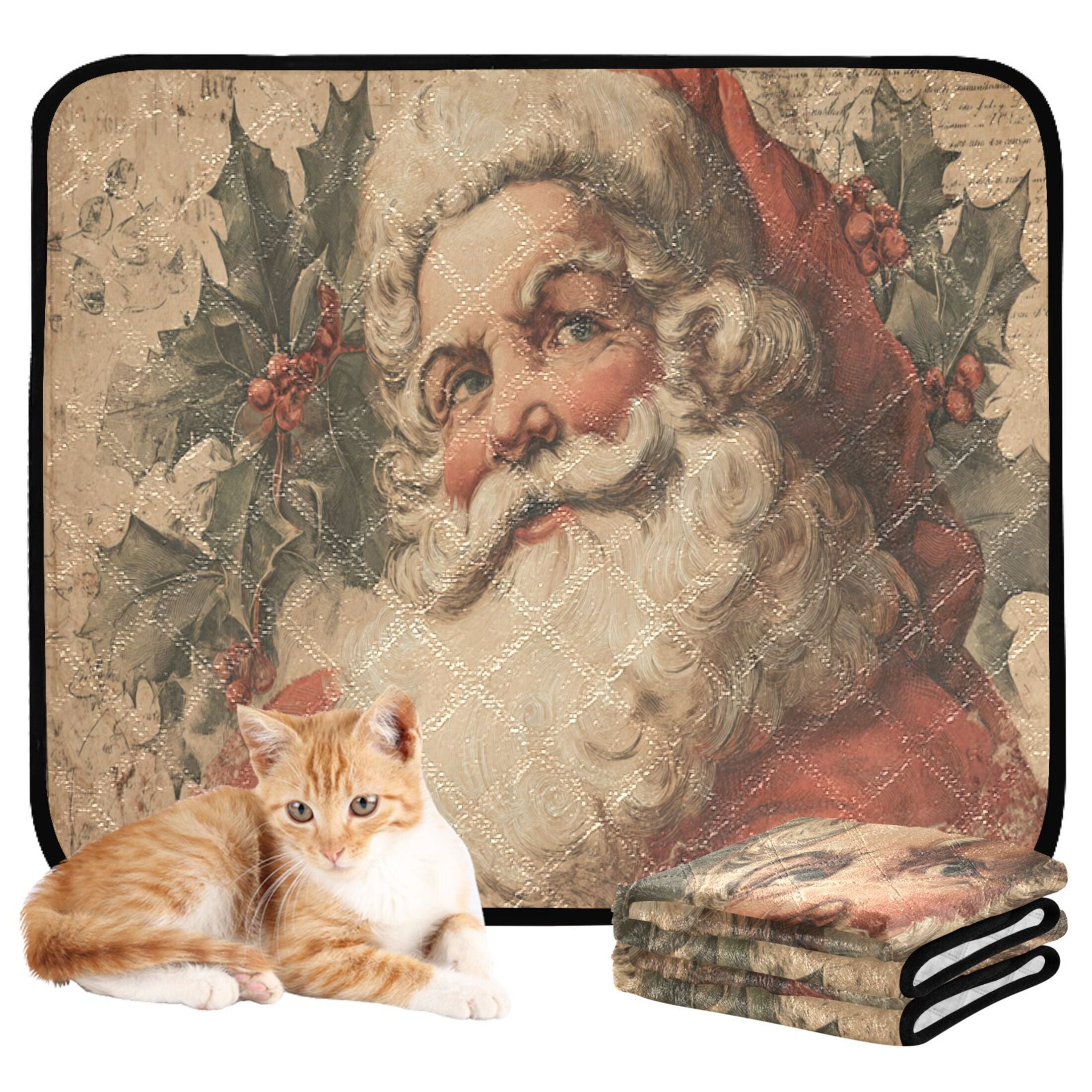 Qxltty Retro Santa Claus Cat litter Pads Pet Set of 2 Diaper Mats Center Anti-leakage Layer Absorbent Soft and Comfortable