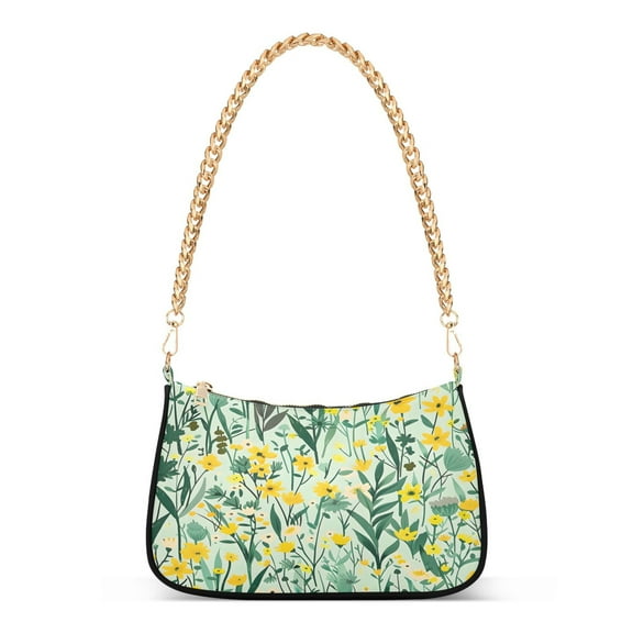Ryvnso Wild Floral Leaves Womens Chain Shoulder Bag Tote Handbags Clutch Hobo Purse with Zipper for Travel