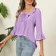 thumbnail image 5 of Tops sin mangas,Blusa informal de manga 3/4 para mujer, estilo vendaje, mezcla de algodón y lino, cuello redondo, corte holgado, ideal para primavera y verano, sopatenor, 5 of 8