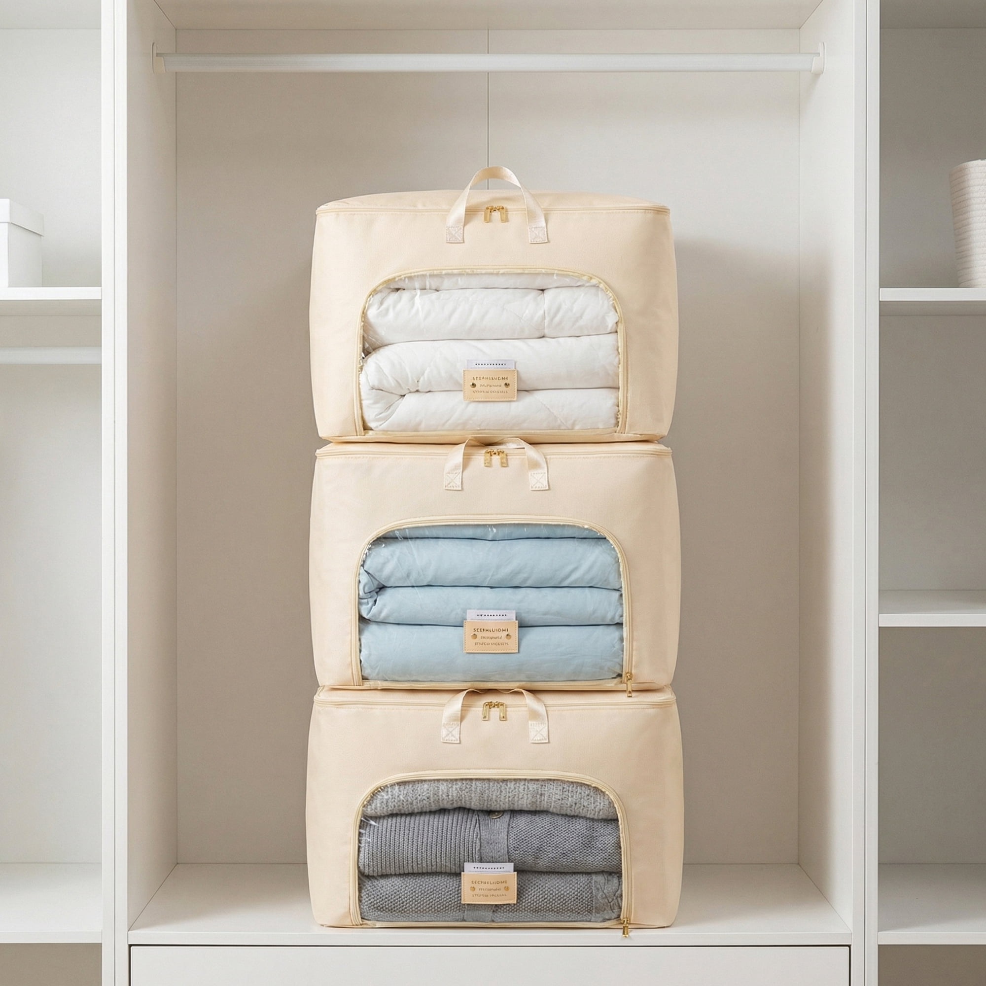 Unique Bargains Storage Bags with Handles for Organizing Bedroom Beige 23.6"x20.9"x13.8"