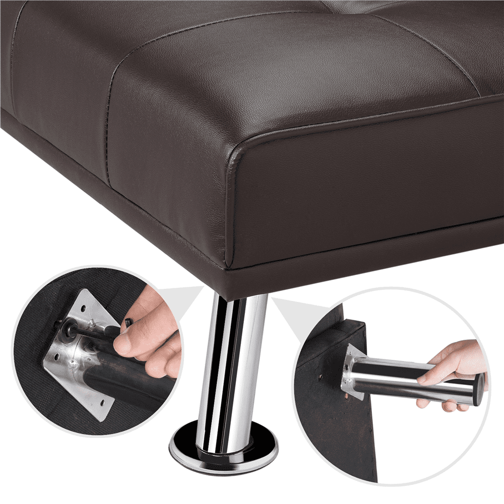 Renwick LuxuryGoods Modern Faux Leather Futon with Cupholders and Pillows, Espresso  (图5)