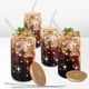 thumbnail image 1 of Juego de vasos de vidrio DAMCONME de 16 onzas con tapas y pajitas, diseño de 4 estrellas, 1 of 9