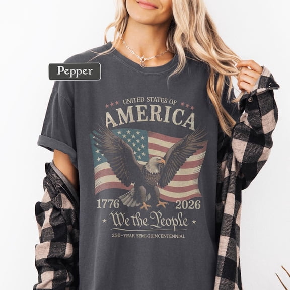 America 250th Anniversary 1776-2026 Graphic T-Shirt, Patriotic Eagle Unisex Casual Tee