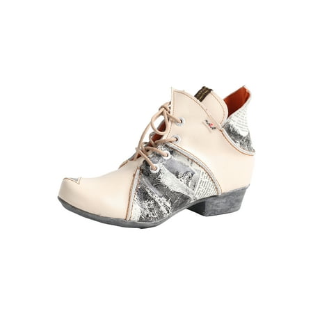 

TMA EYES Lace Up Newspaper Print Leather Women s Ankle Boots