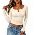 thumbnail image 3 of Favoffer Women Casual Shirts Long Sleeve V Neck Button Solid Elastic Loose Fit Tops Dressy Blouses Office Daily Shopping Outdoor, 3 of 5