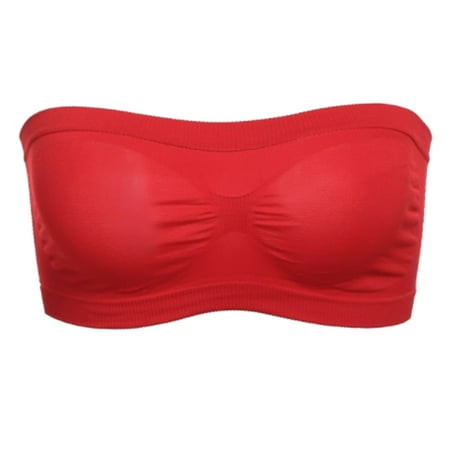 

HRSR Women Seamless Tube Top Breathable Strapless Bandeau Bra Underwear without Pad(Red)