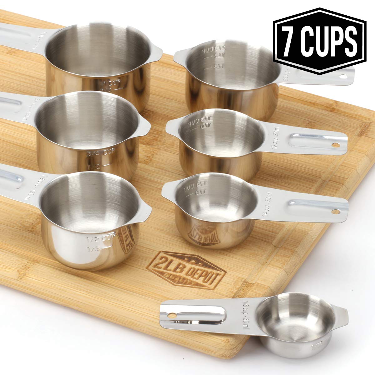 KitchenMade Measuring Cups 7 Piece Set of Quality Professional Grade 18:8  Stainless Steel-Perfect for Dry and Liquid Ingredients, small