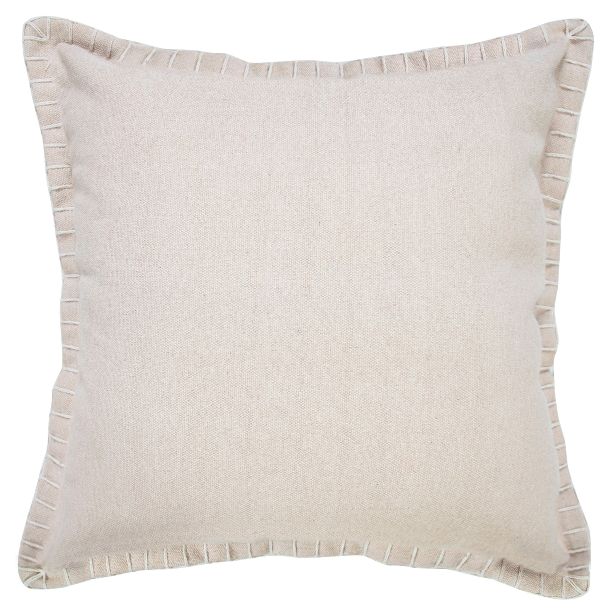 Laddha Home Designs Handwoven Solid Embroidered Cotton Throw Pillow Cover - 20" - Beige