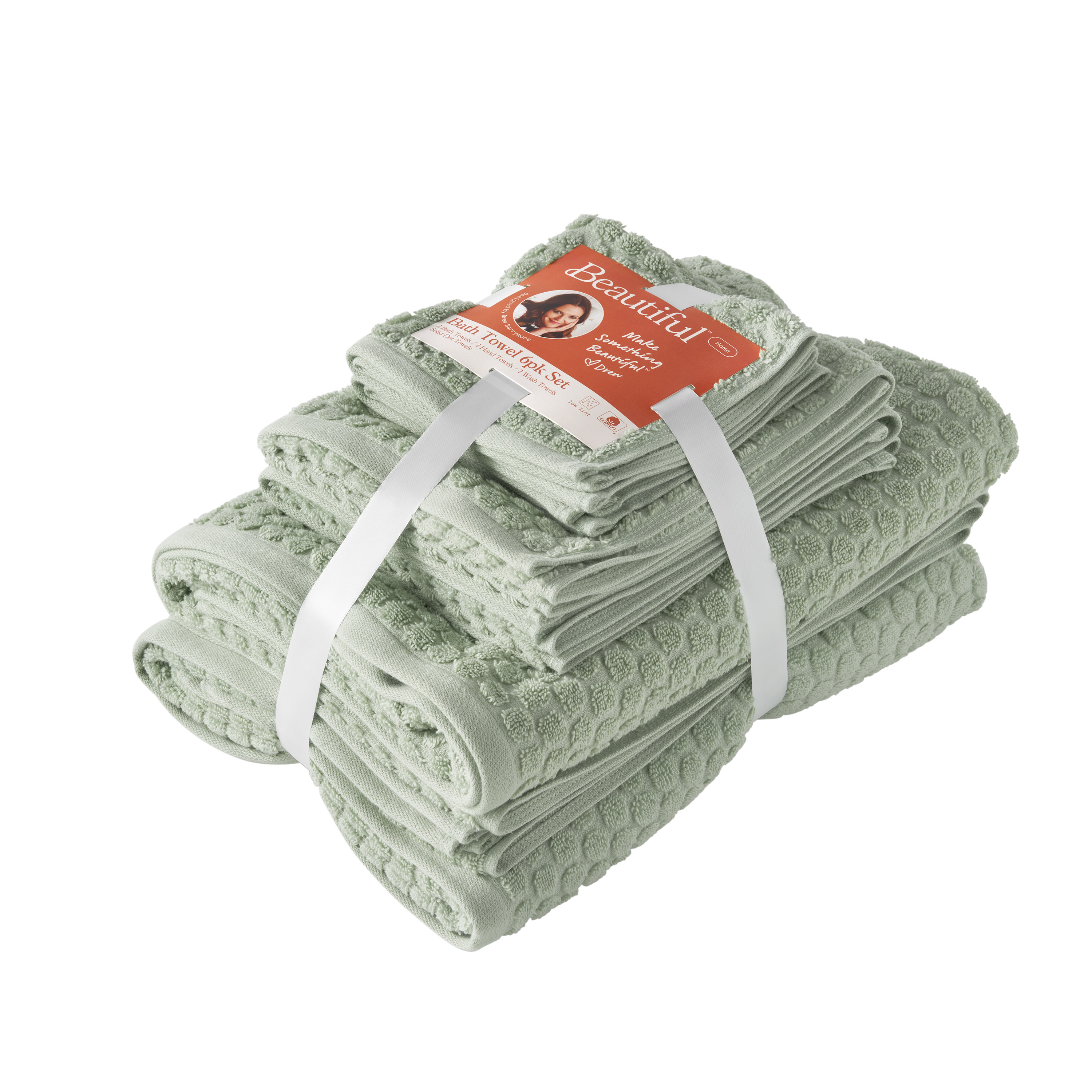 Beautiful by Drew Barrymore 6-Piece Bath Towel Set, Sage photo 4