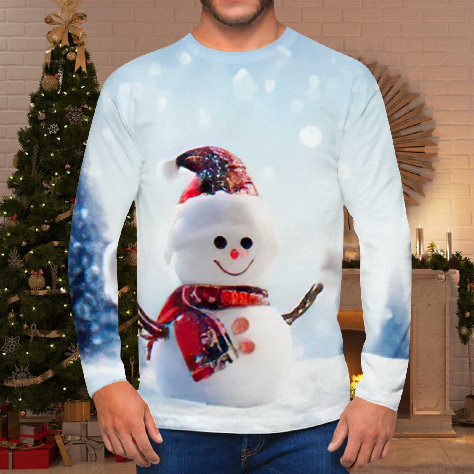 Pull Verre à Vin De Noel Homme Pull Flocon De Neige Homme Col Rond Hiver Chaud Sweatshirt De Noël Imprimé Pullover Sweats Manches Longues Sports T-Shirt Hiver Grandes Tailles Haut De Plein