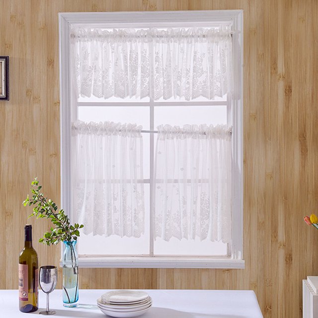 Lace Cafe Kitchen Ruffle Window voile curtains Ruffle Drape voile curtains Ruffle Valance Semi Transparent Voile Curtains Window Treatment
