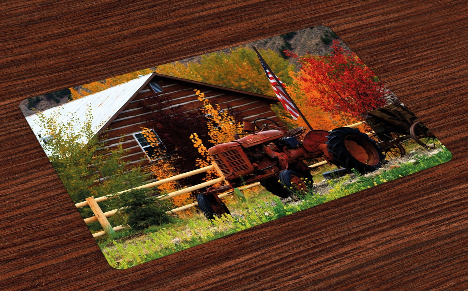Fall Placemats Set of 4 Rustic Cabin with Rusty Tractor Country Cottage