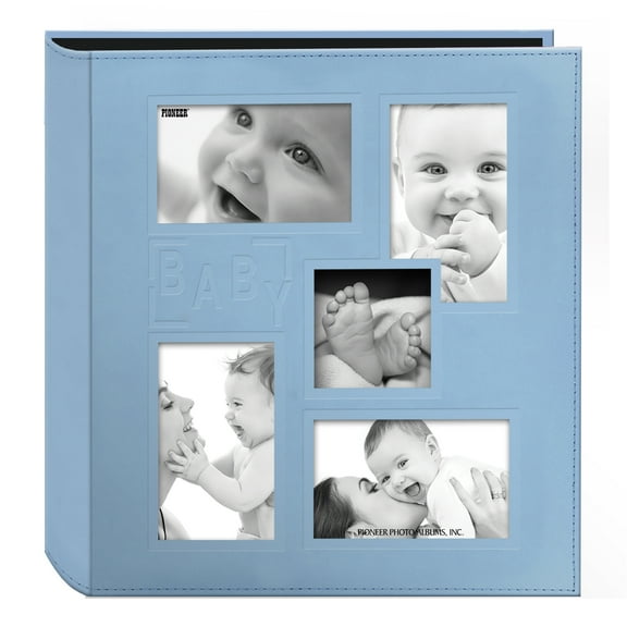 Pioneer Photo Albums Baby Collage Frame Cover Large Leatherette 240 Pkt 4x6 Photo Album, Blue