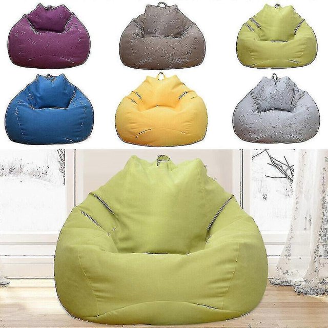 extra large bean bag chairs sofa cover indoor lazy lounger for adults kids(no filling material) Funda para puff extra grande en verde; vista frontal centrada de funda tipo sofá sin relleno con silueta amplia, tela algodón-lino de textura lisa, cierre oculto con tirador y asa superior integrada para moverla, costuras visibles, apta para sala, cuarto o área de juegos; tamaño ejemplo 100 x 120 cm, opción ergonómica para leer o jugar.